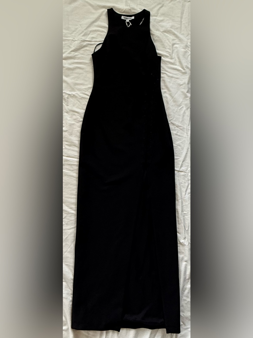 Elizabeth and James Black Maxi Column Dress Lace-Up Side Slit Size 4